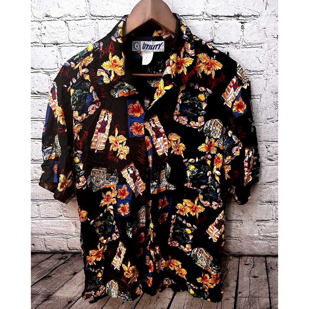 Utility Brand Hawaiian Shirt Beach Sun Holiday Girl‎ Size Small 100% Rayon